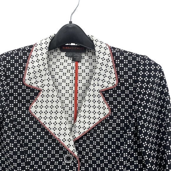 Nina McLemore Blazer Size 4 Career Blue Contrast Print Geometric Button - Picture 2 of 11